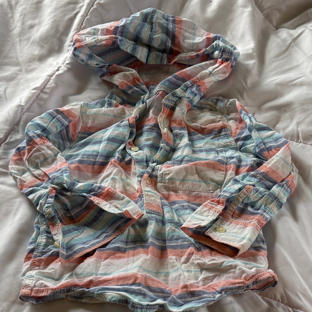 Striped Hooded Button-Up Shirt for Kids - Pastel Multicolor